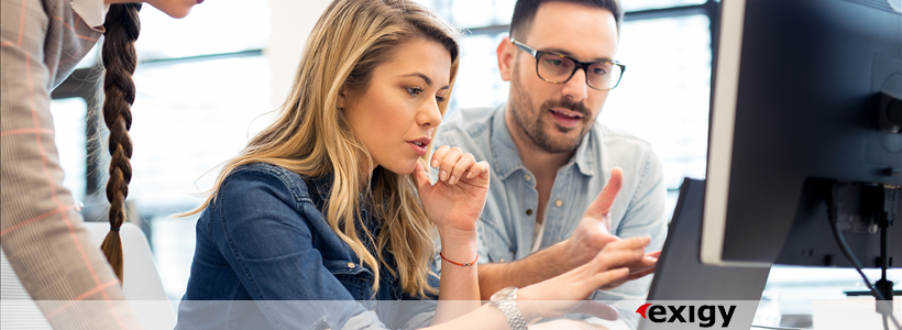 two employees working on project using digital tools