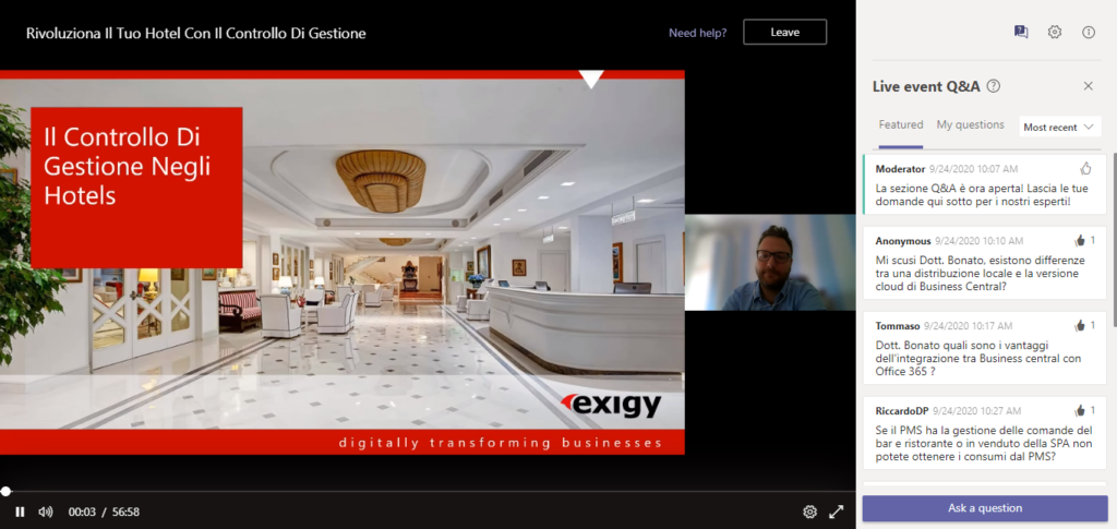 screenshot of webinar with employee introducing event