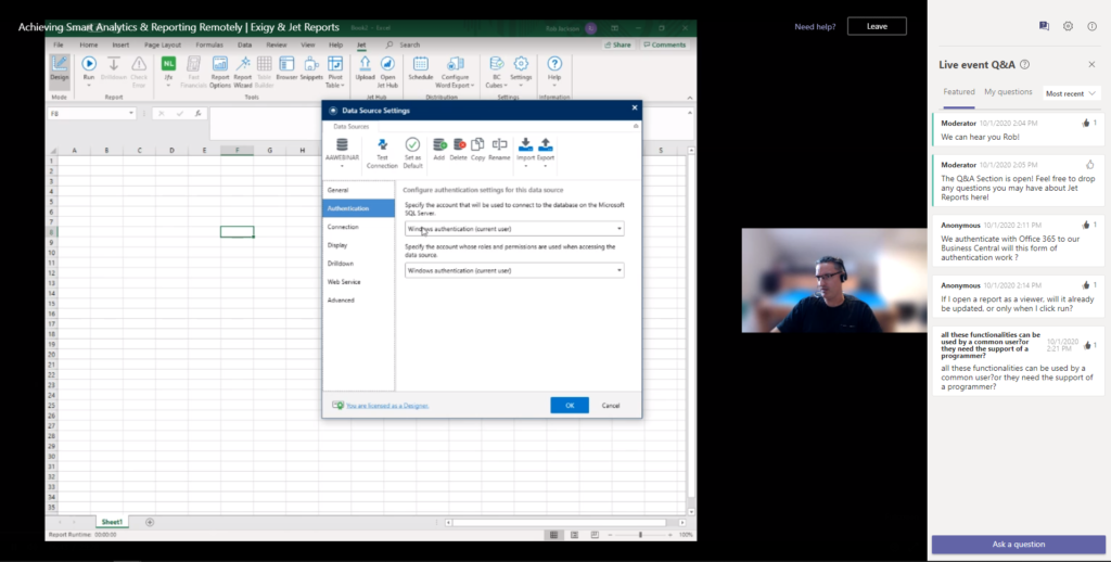 screenshot of webinar showing Jet Reports functions