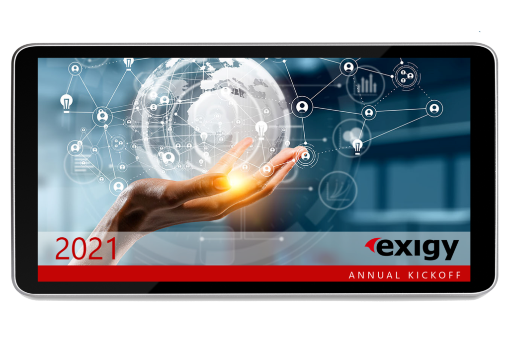 tablet showing exigy annual 2021 kickoff