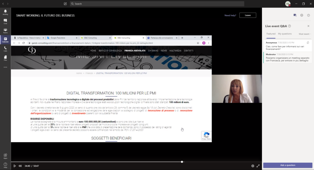 screenshot del webinar, esperto che discute digital transformation