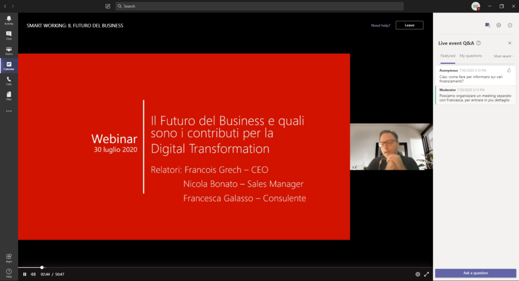 screenshot del webinar, webinar di presentazione dei dipendenti