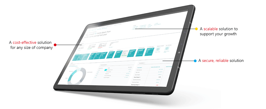 Tablet showing Microsoft Dynamics 365 Business Central Cloud