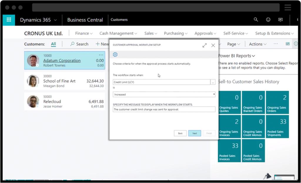 Screenshots of Business Central approval workflows