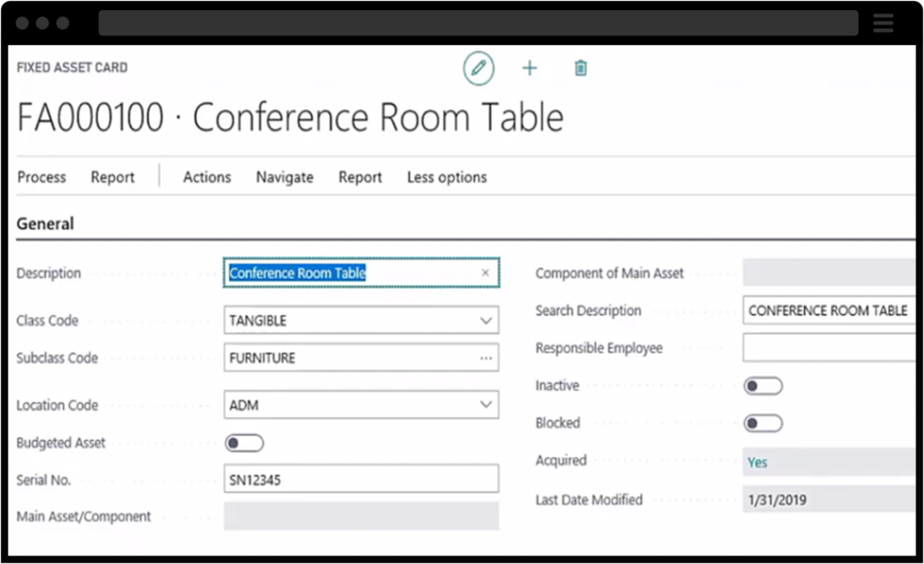 Screenshots of Business Central Fixed Assets