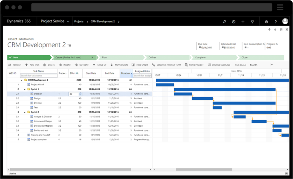 Screenshot of Dynamics 365 for Project Service Robust Project Scheduling