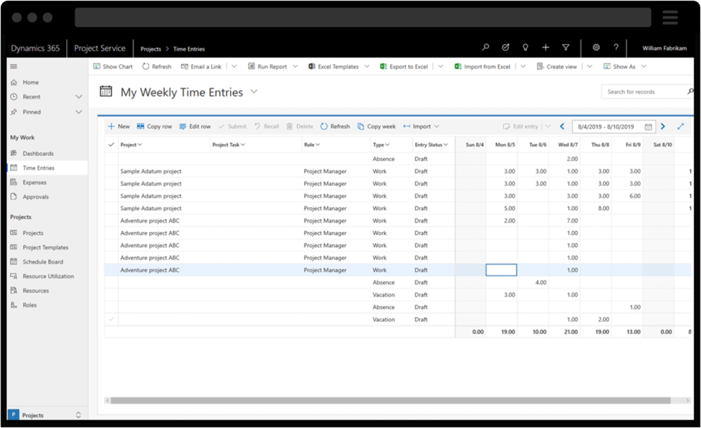 Screenshot of Dynamics 365 for Project Service