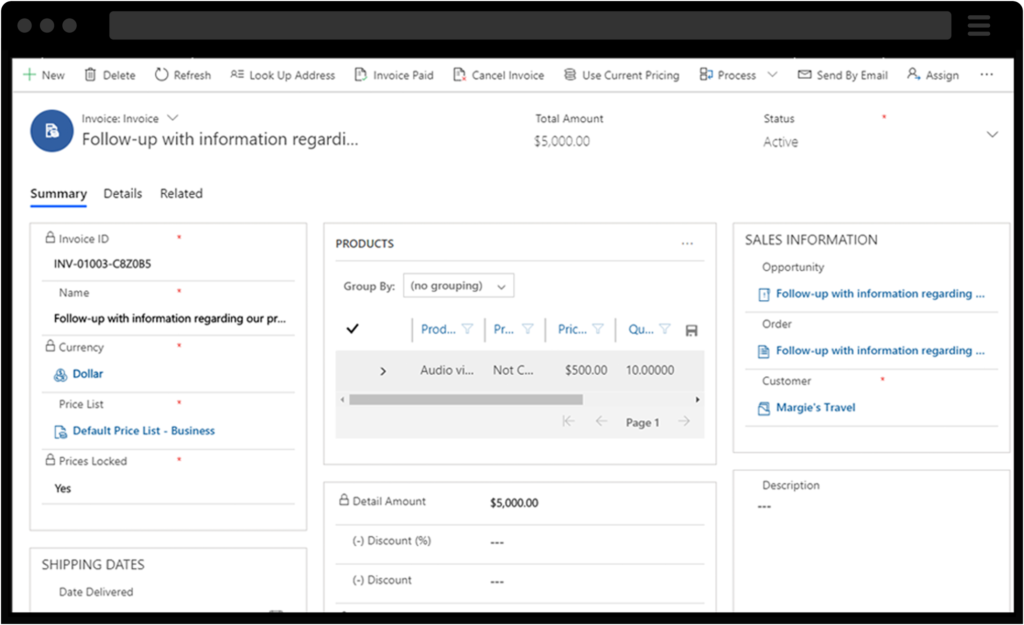 Screenshot of Dynamics 365 for Project Service, Billing Dashboard