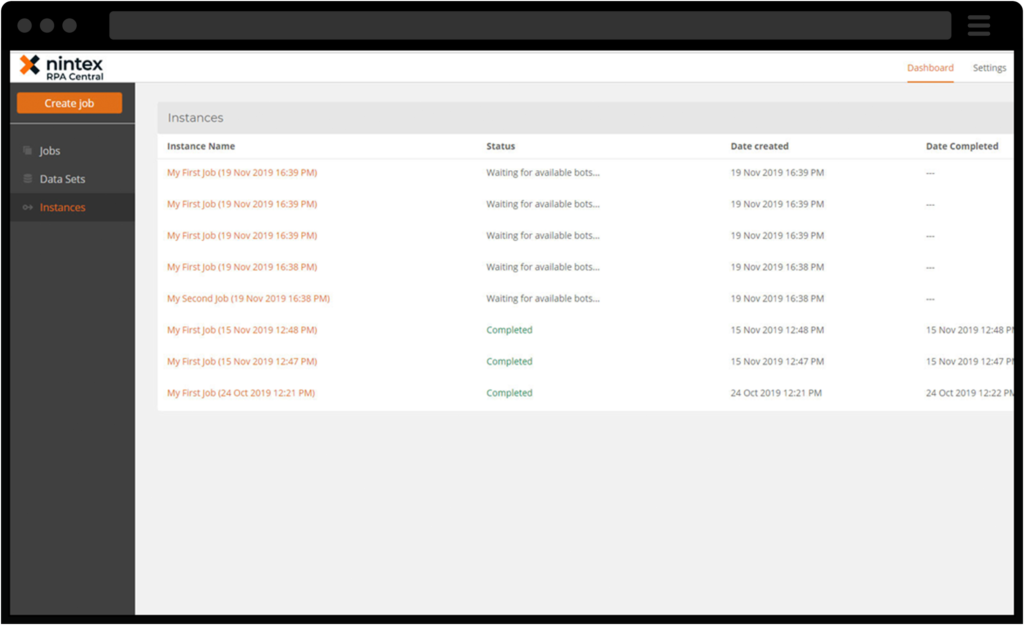 screenshot showing Nintex bots