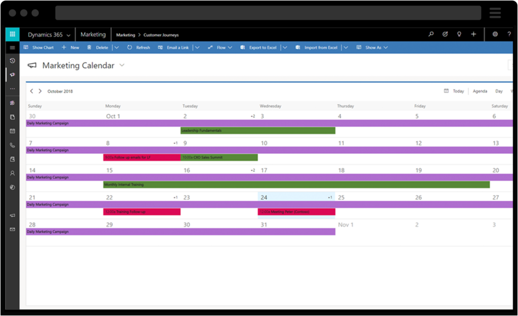 Screenshot of Dynamics 365 Marketing Calendar