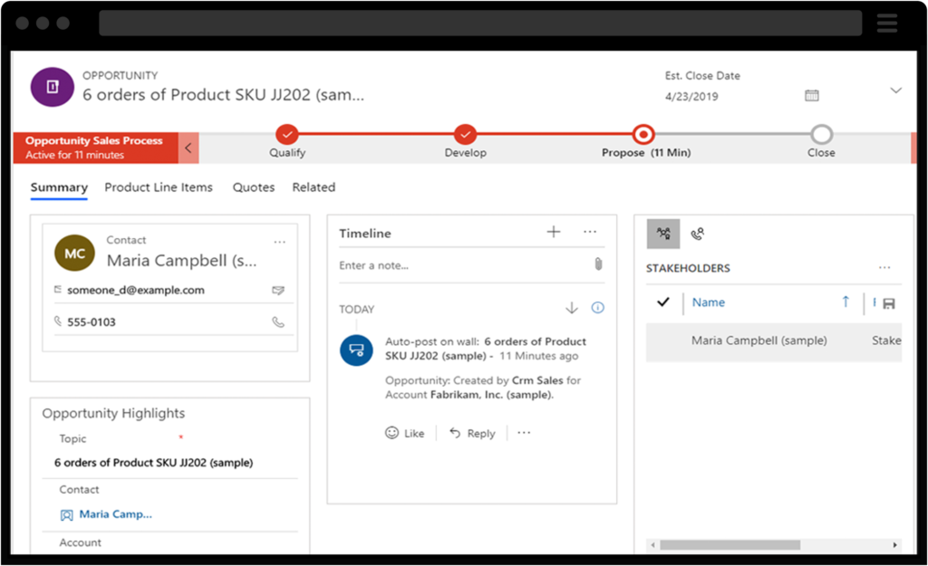 Screenshot of Dynamics 365 Sales Opportunity Management