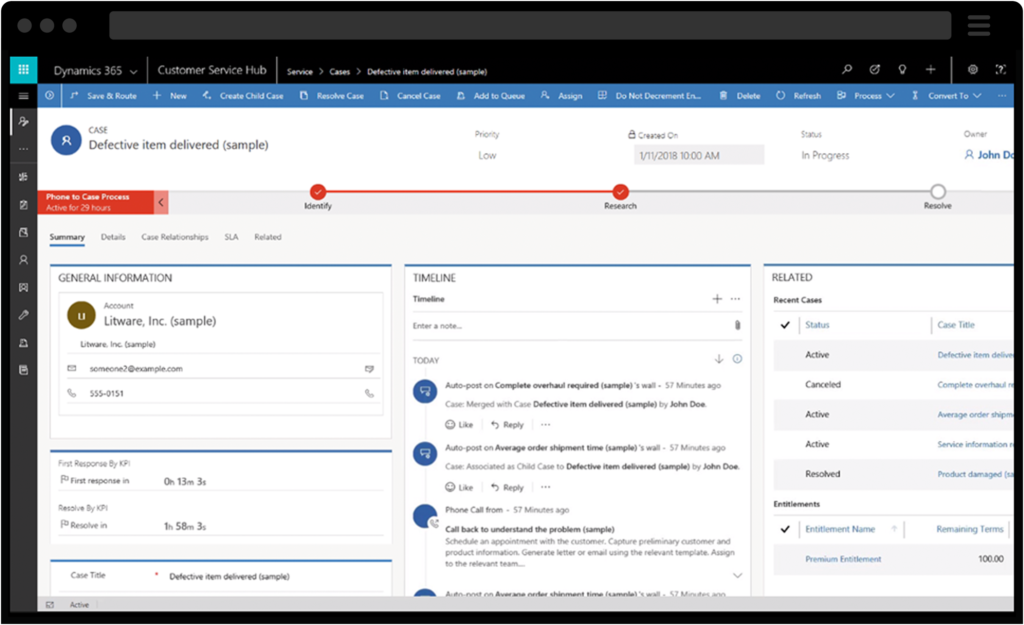 Screenshot of Dynamics 365 Field Service SLA management
