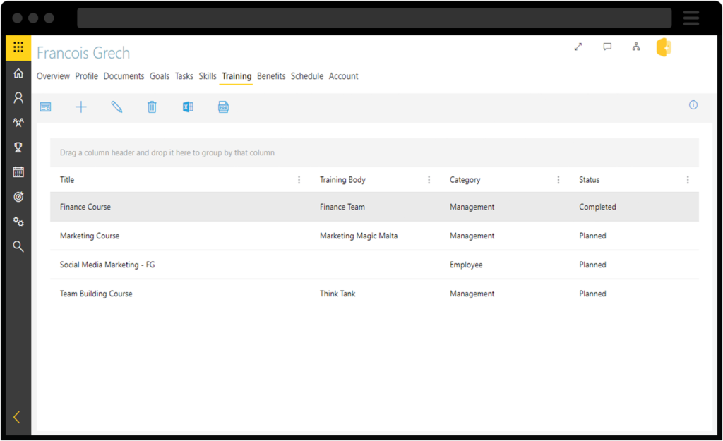 Schermata della pagina di formazione di Brightspark