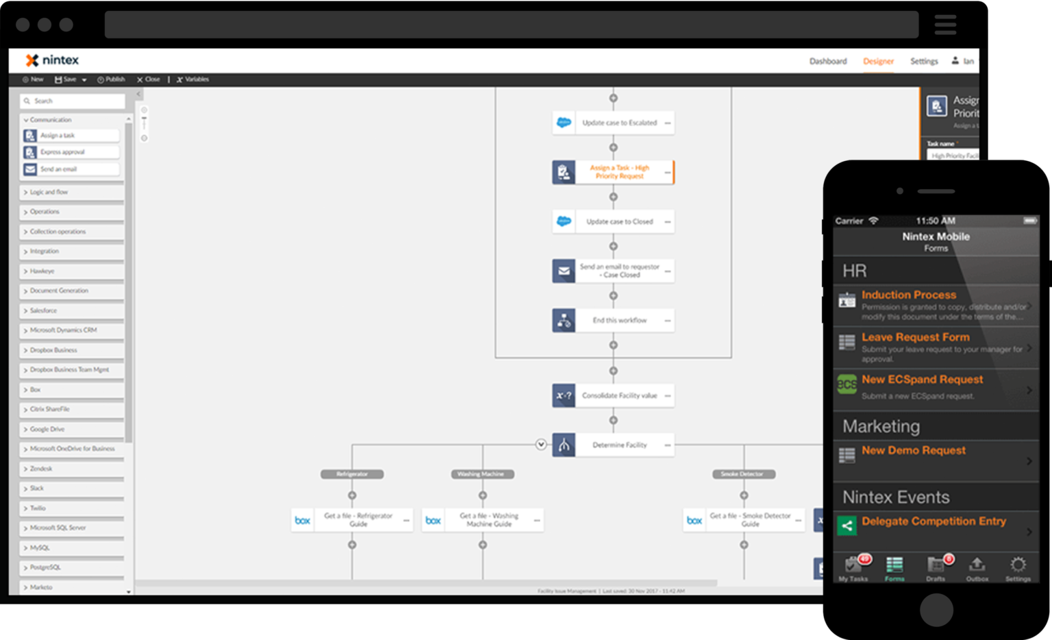 Screenshot of Nintex Business Process Automation next to mobile version