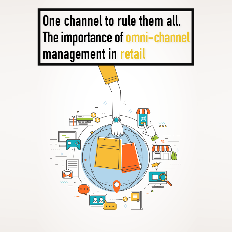 Multiple channels of retail illustration, colourful