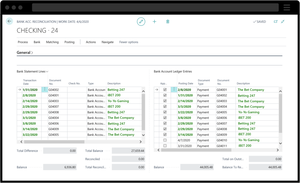 Schermata di Business Central Payment Management