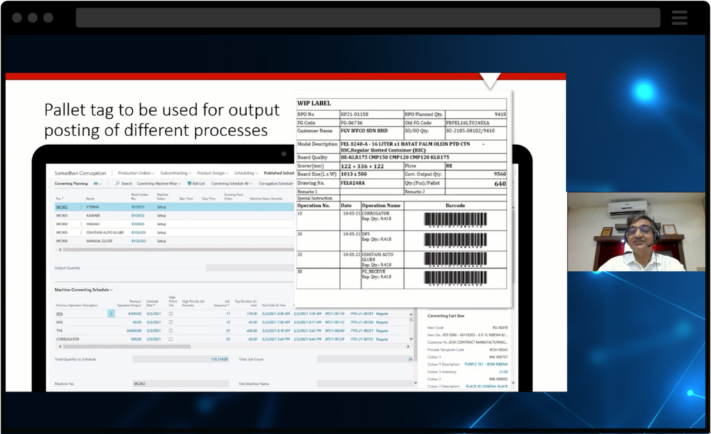 screenshot of webinar with functionalities of corrugated samadhan erp on display