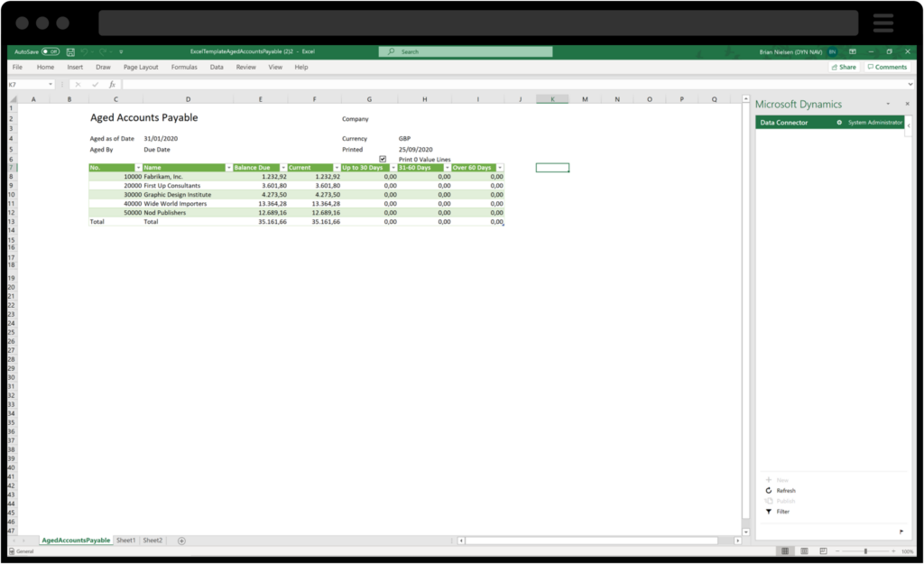Screenshot of Financial Reporting achieved through Business Central