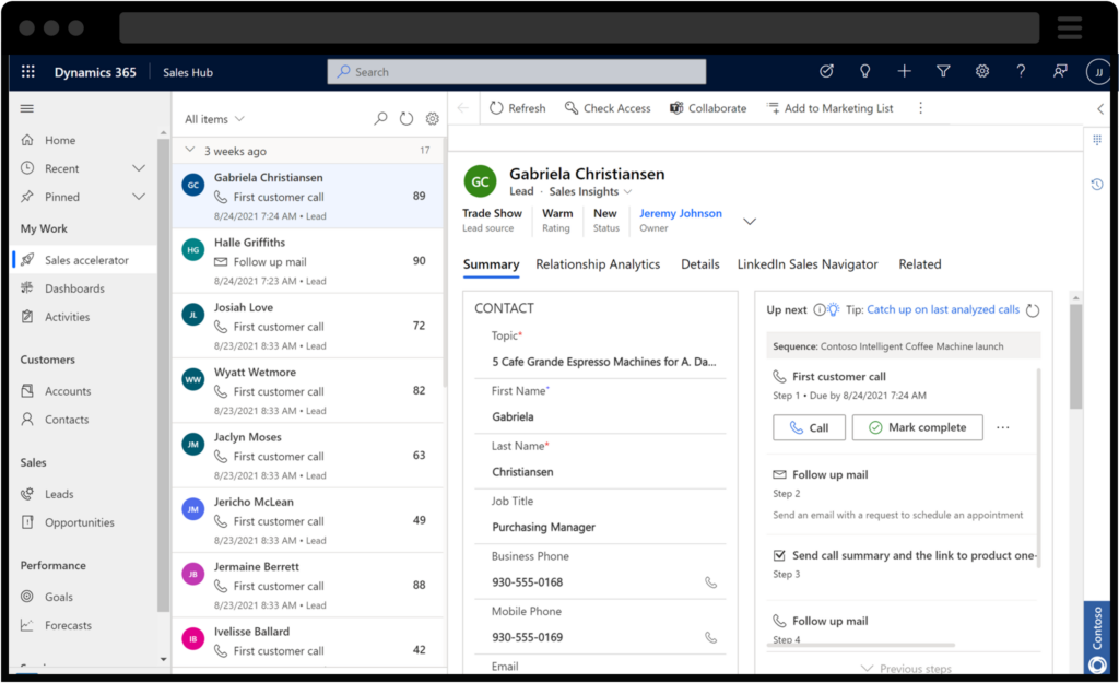 Screenshot of Dynamics 365 Sales integration with Microsoft Outlook