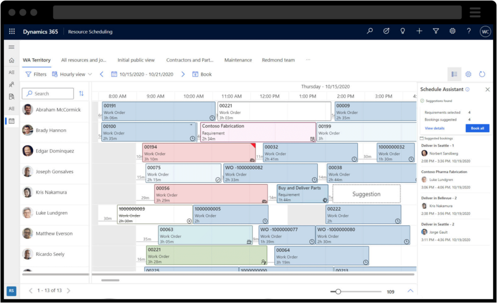 Screenshot of automated scheduling created on Microsoft Dynamics 365 Field Service