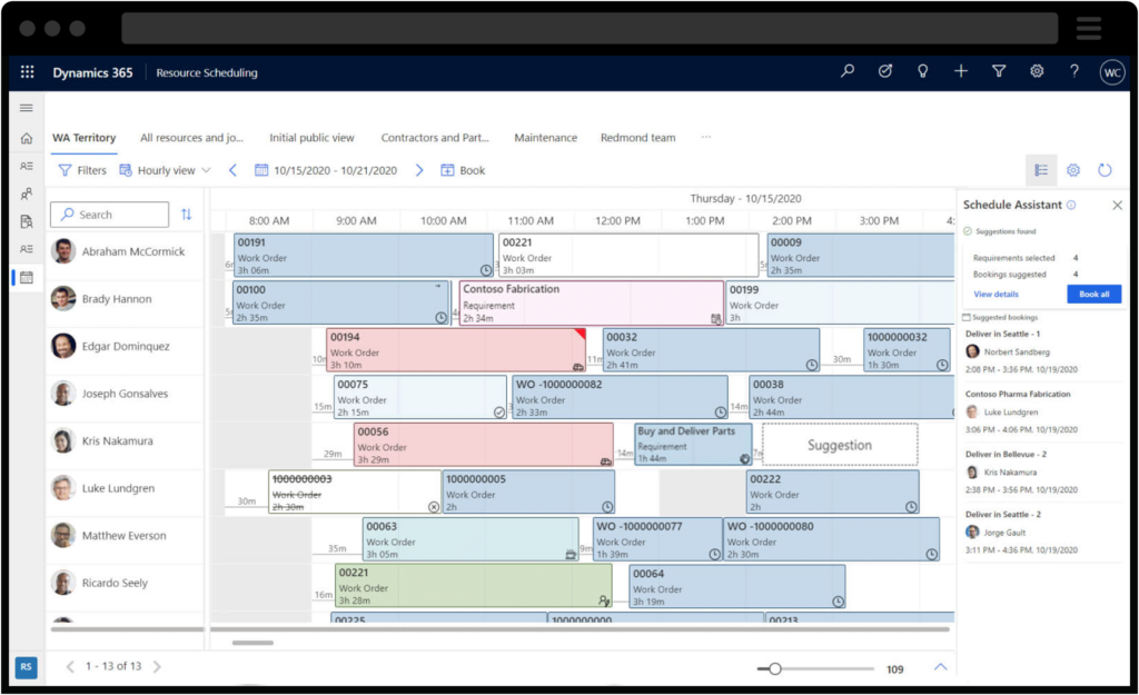 Schermata di pianificazione automatizzata creata su Microsoft Dynamics 365 Field Service