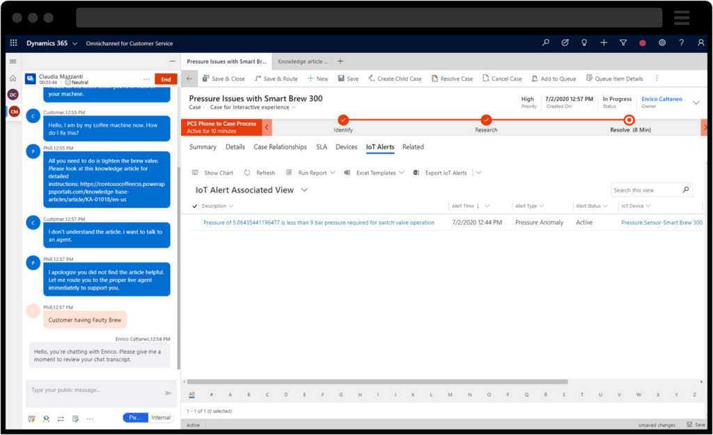 Schermata di Dynamics 365 Case Management per customer service