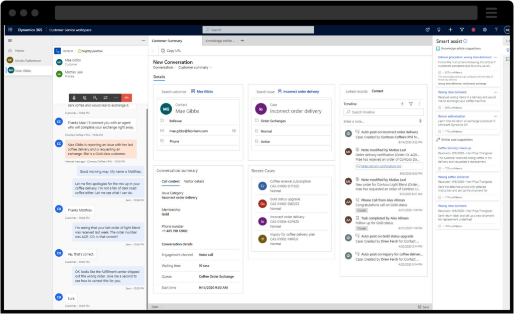 Schermata della funzionalità di gestione dei clienti di Dynamics 365