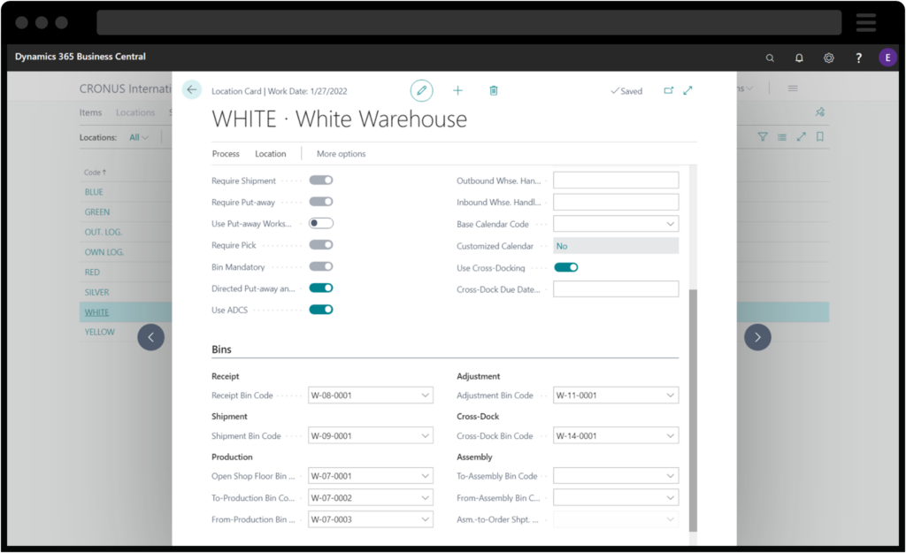 Screenshot of Business Central's Warehouse Management Features