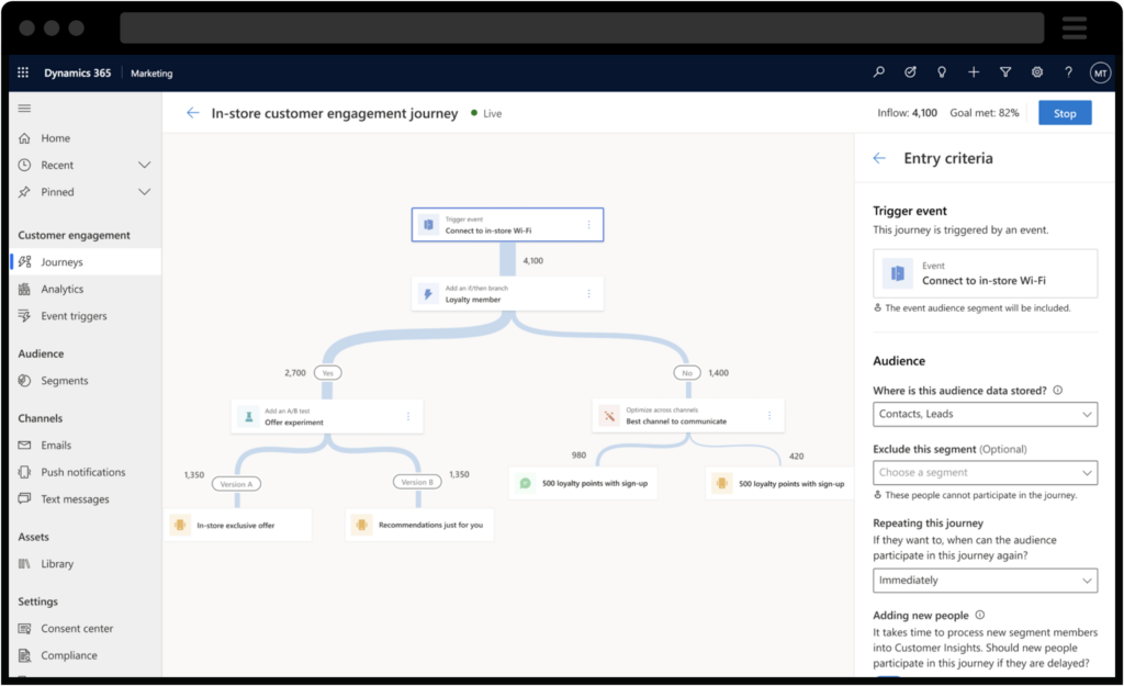 Laptop showing overview of Microsoft Dynamics 365 Marketing