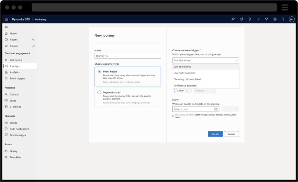 Schermata che mostra gli strumenti di coinvolgimento dei clienti di Microsoft Dynamics 365 Marketing