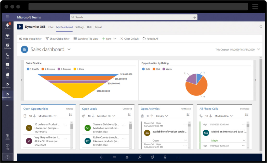 Schermata di Project Operations implementata in Microsoft Teams