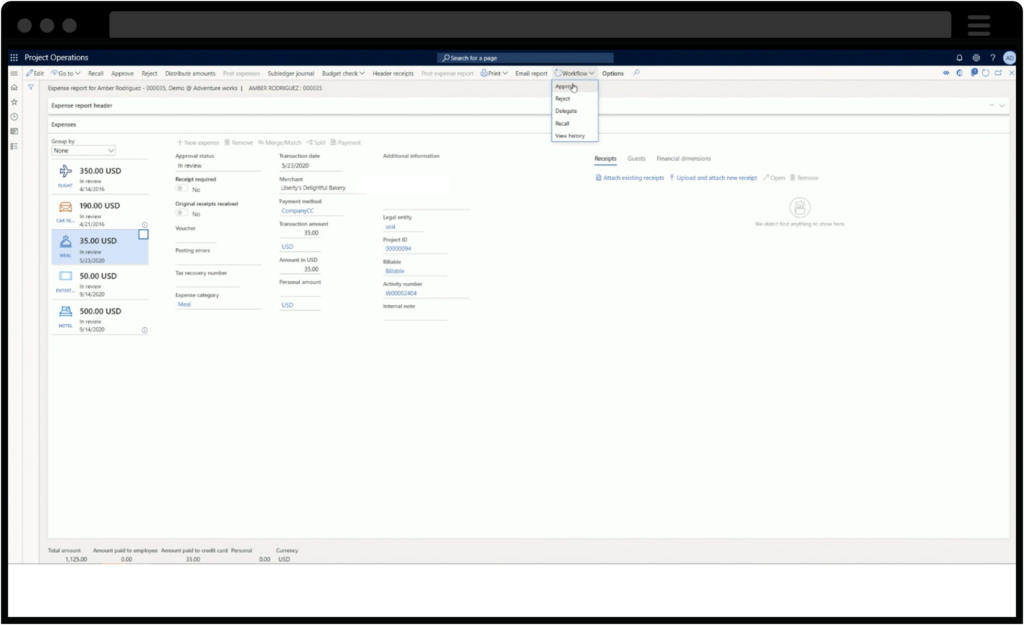 Screenshot of Project Operations time and expense management features