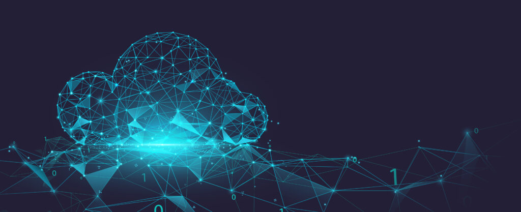 Rete di archiviazione dati cloud da linee, triangoli e design in stile particellare. Illustrazione vettoriale