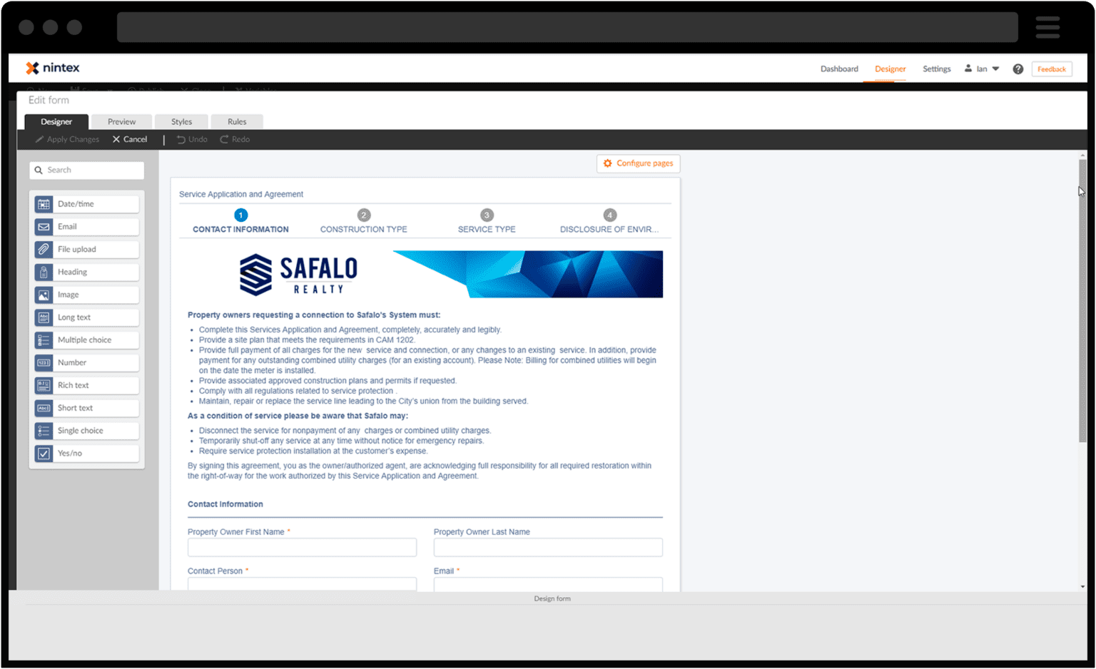 Screenshot of automated enterprise forms created through Nintex form builder