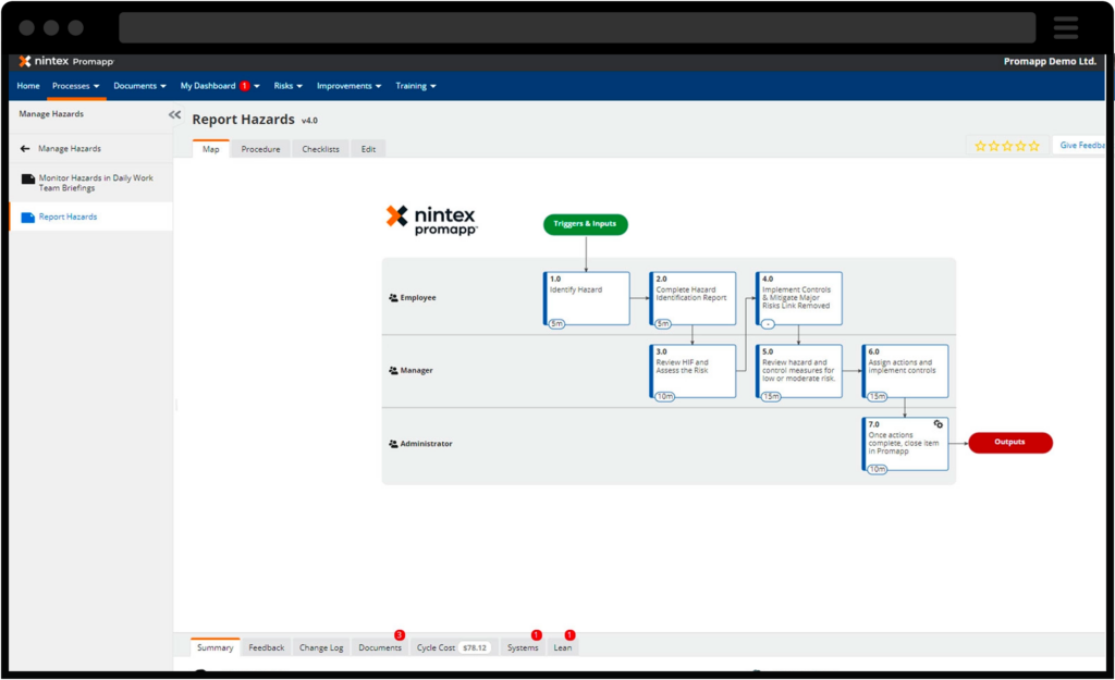 Screenshot of business process mapping achieved through Nintex