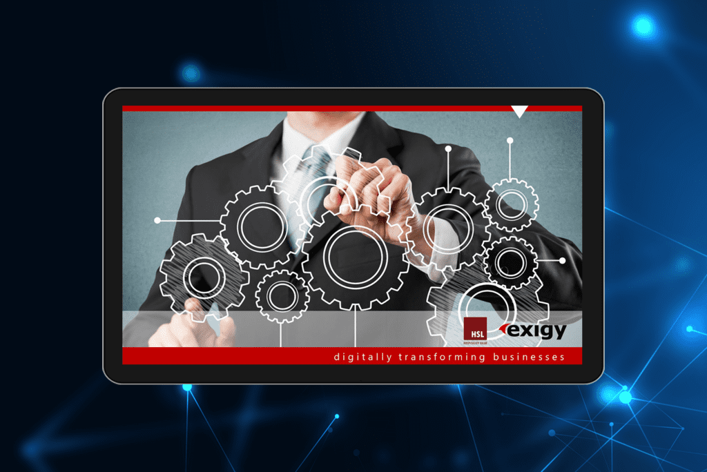 tablet con powerpoint introduttivo di exigy e evento hsl per il controllo di gestione