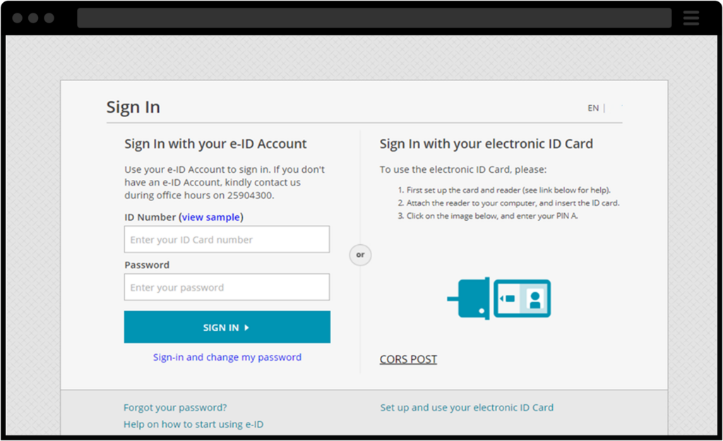 Screenshot of Malta Electronic Identity Management system