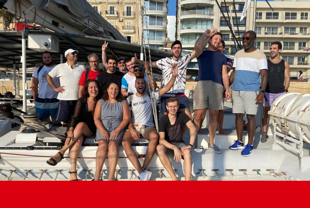 The team during the 2023 Boat Party, anchors aweigh!