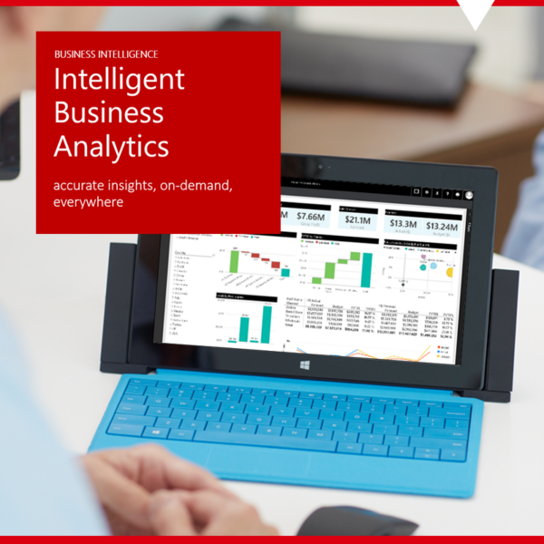 tablet showing intelligent business analytics with Power BI