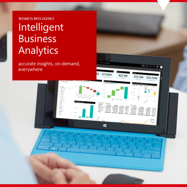 tablet che mostra l'analisi aziendale intelligente con Power BI