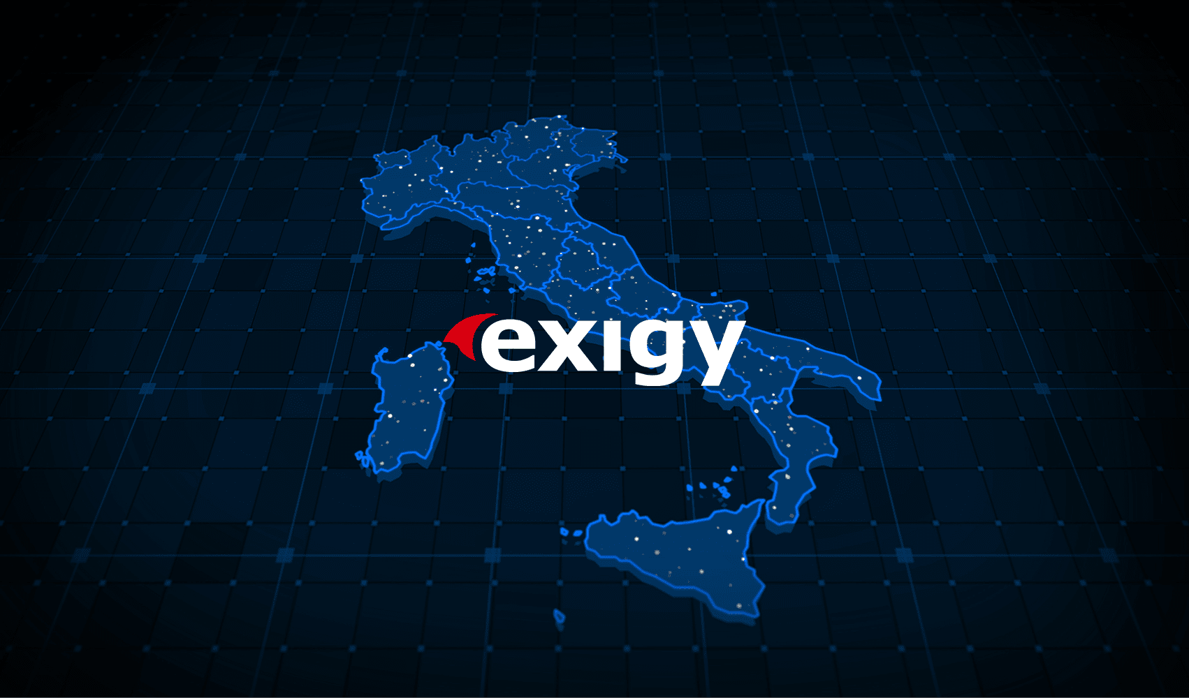 Hologram of Italy connected by technology with Exigy logo